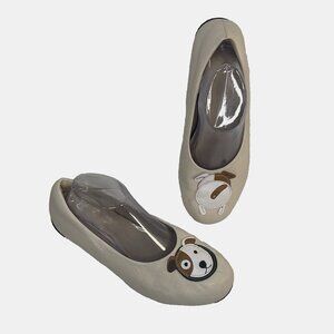 Dog Puppy Women’s  9-9.5/40 Ballet Flats Slip On Leather Flat Shoes Tan